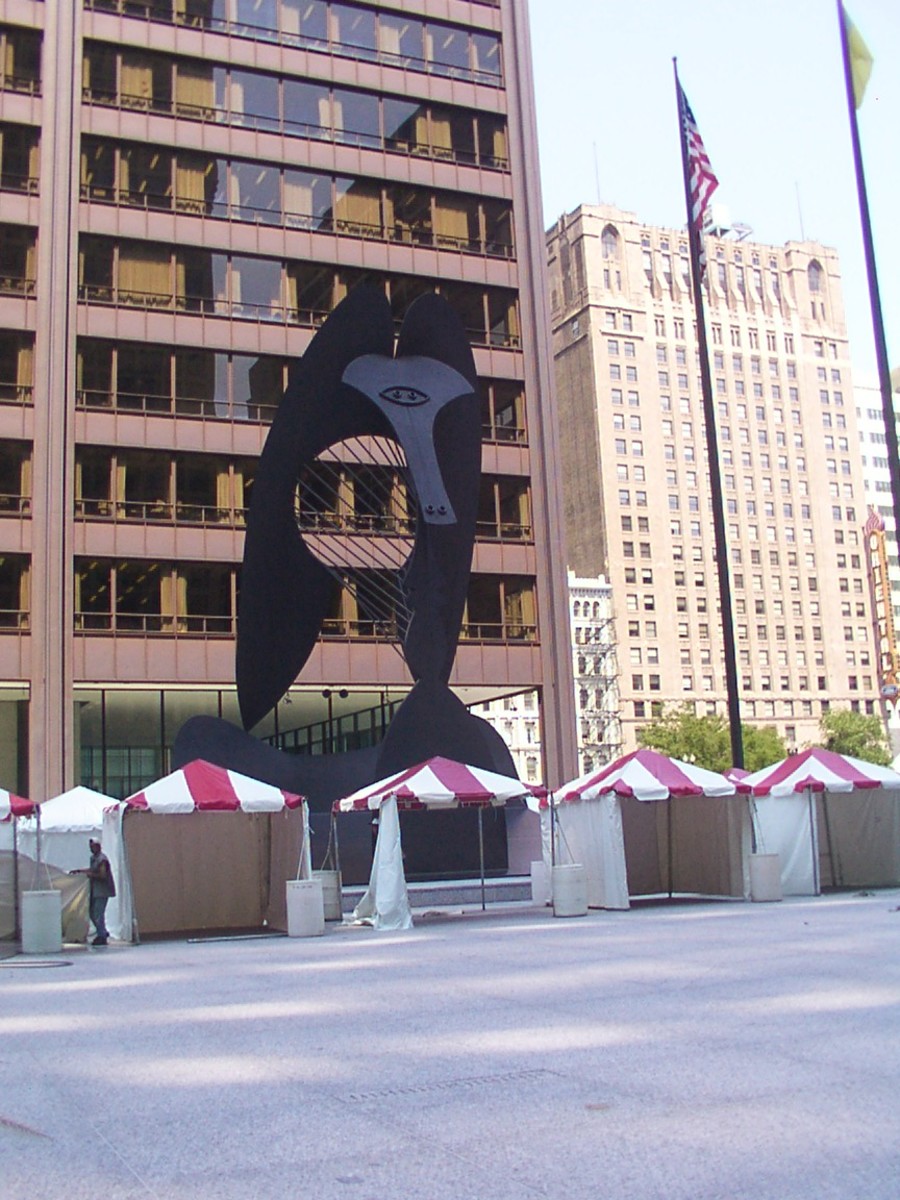 The Picasso with tents for the farmer's market that happens every Thursday, May thru October