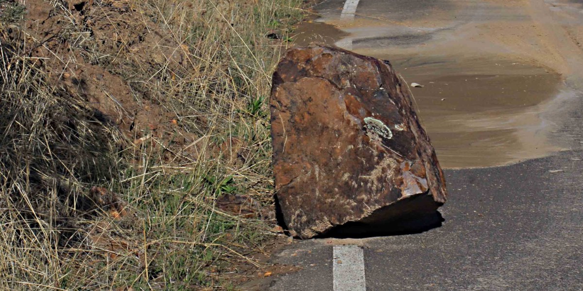 Still not wishing to scaremonger! This was the largest chunk of rock I saw on the roads in three days in the mountains, In most areas with loose rocks, wire netting helps to prevent rock falls and road rubble. Roads are generally very well maintained