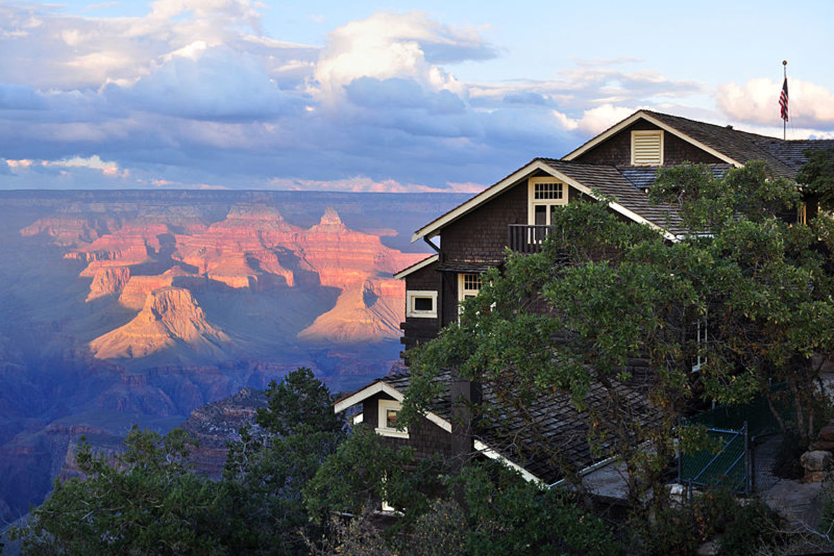 On the edge of the South Rim in Grand Canyon Village, Grand Canyon National Park, Arizona. The historic building is within the Grand Canyon Village Historic District, on the National Register of Historic Places in Grand Canyon National Park.