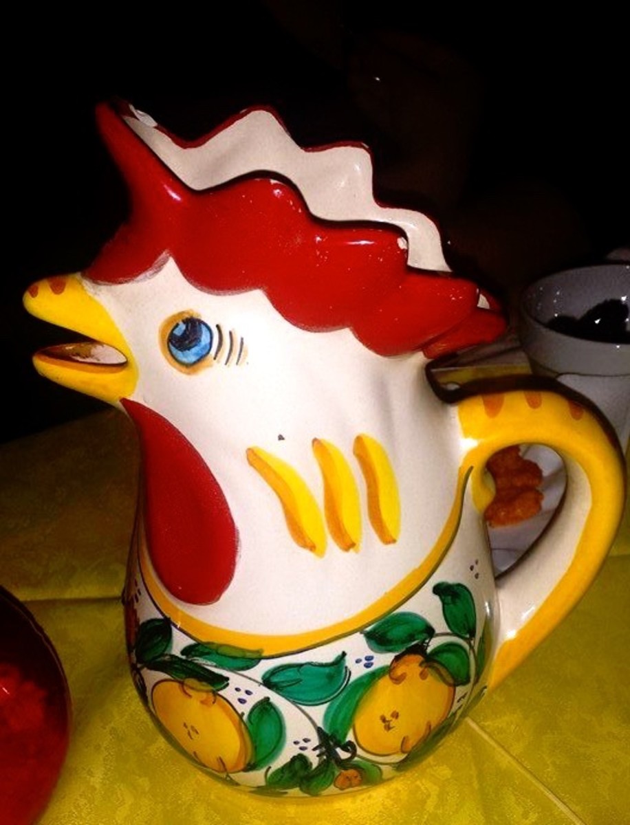 Pitcher of House Wine from Osteria da Rita is served in an adorable chicken pitcher