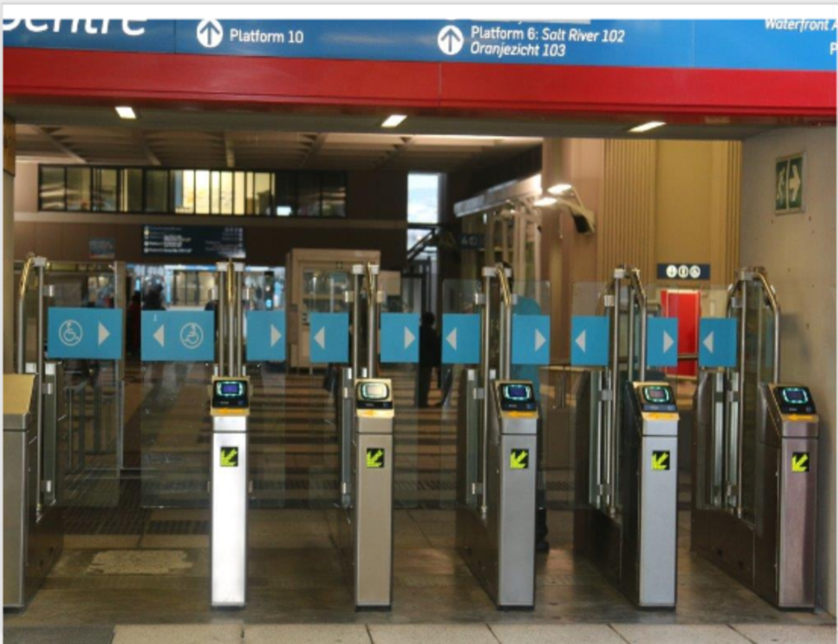 Myciti gates at terminus where you tap in and out.