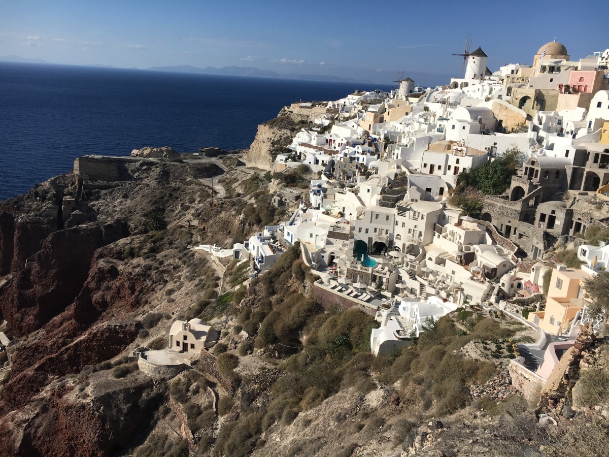 Oia and its iconic houses and windmills