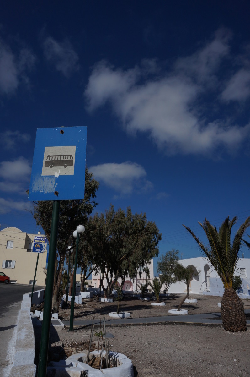 Santorini local bus stop sign