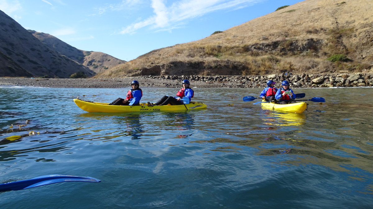 在导游的陪同下，海上皮划艇是探索加州海峡群岛独特地理的一种难忘的方式。
