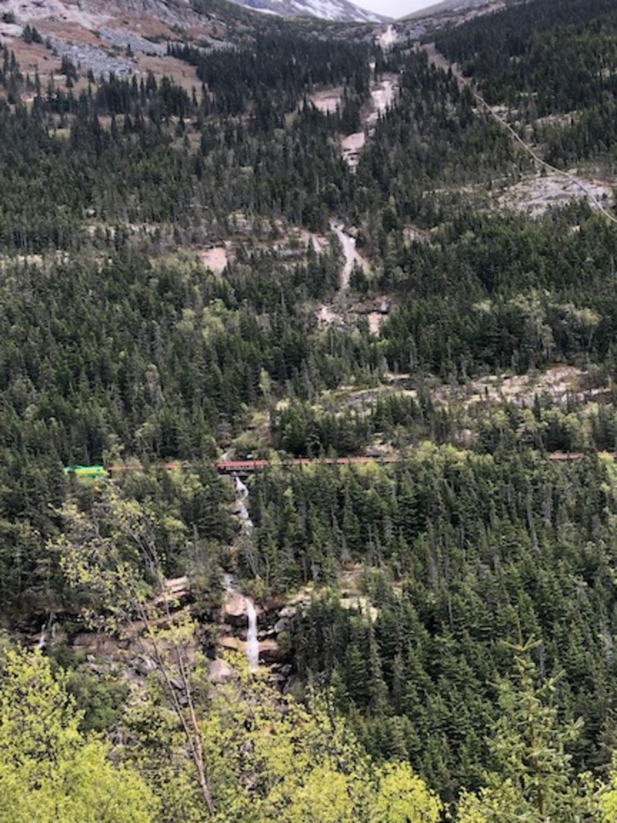Near the summit from Skagway - waterfalls and the train