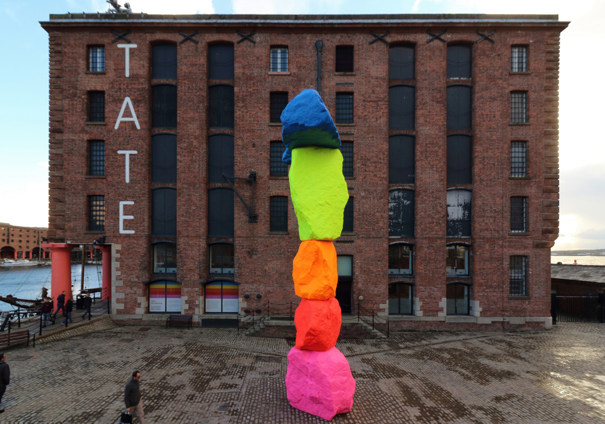 Ugo Rondinone’s eye-catching 'Liverpool Mountain’ artwork stands outside Tate Liverpool 