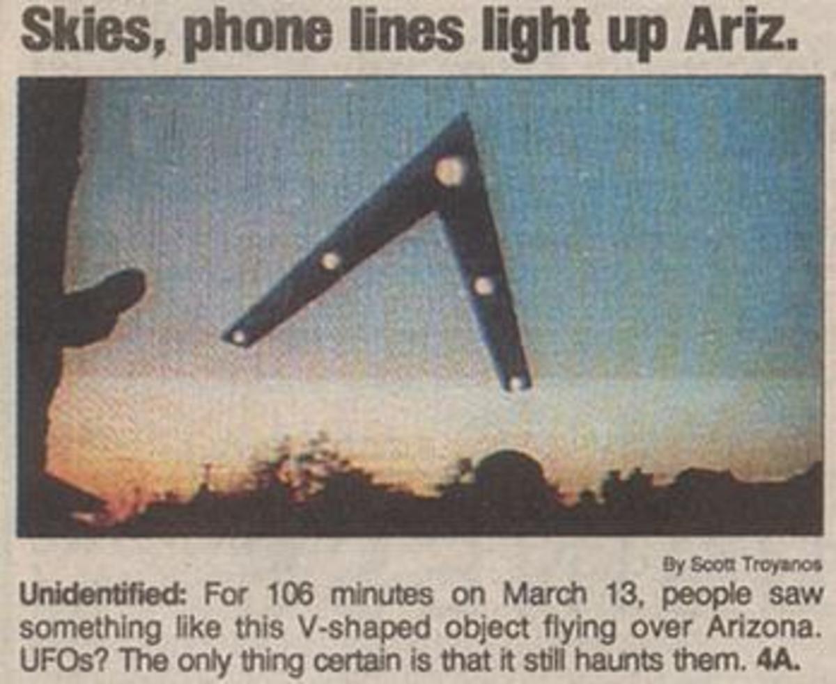 数百名亚利桑那州人目睹了这一被称为“凤凰之光”的现象后，报纸上出现了头条新闻。