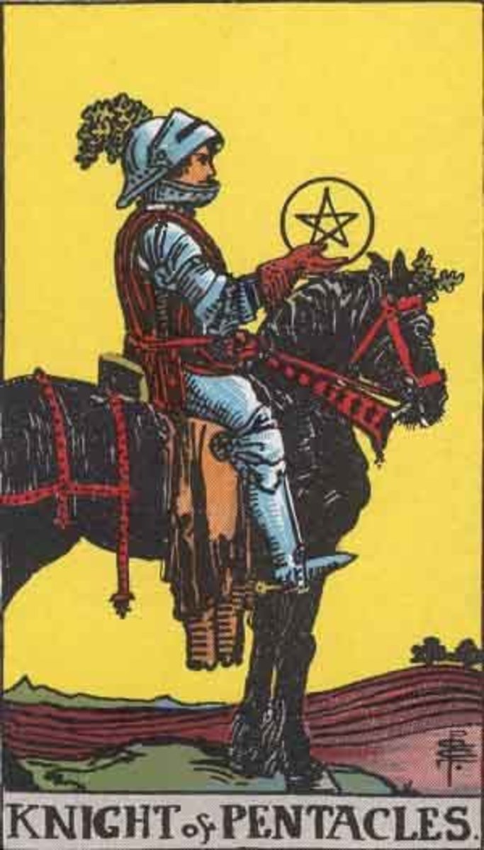 骑士的五芒星Rider-Waite塔罗牌大约1909年(Pamela甲板,无版权)。
