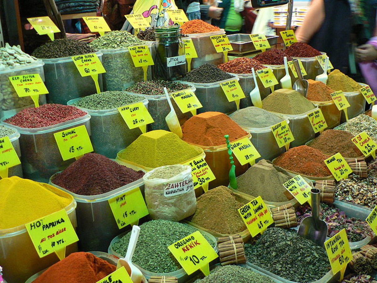 Herbs and spices for sale at a market in Istanbul.