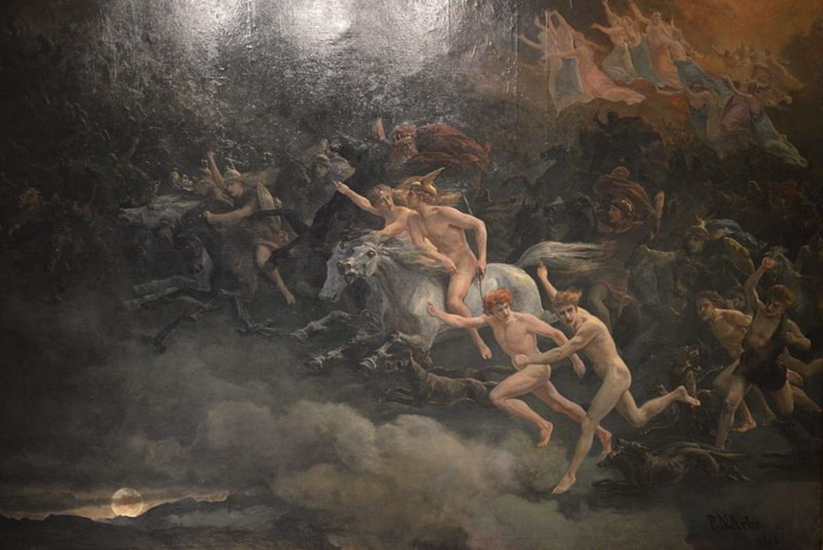 《奥丁的狩猎》(Peter Nicolai Arbo/1868)描绘了至日的众神。