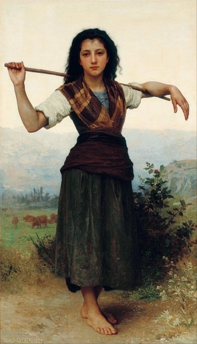 Young peasant woman in tartan. Art by William-Adolphe Bouguereau.