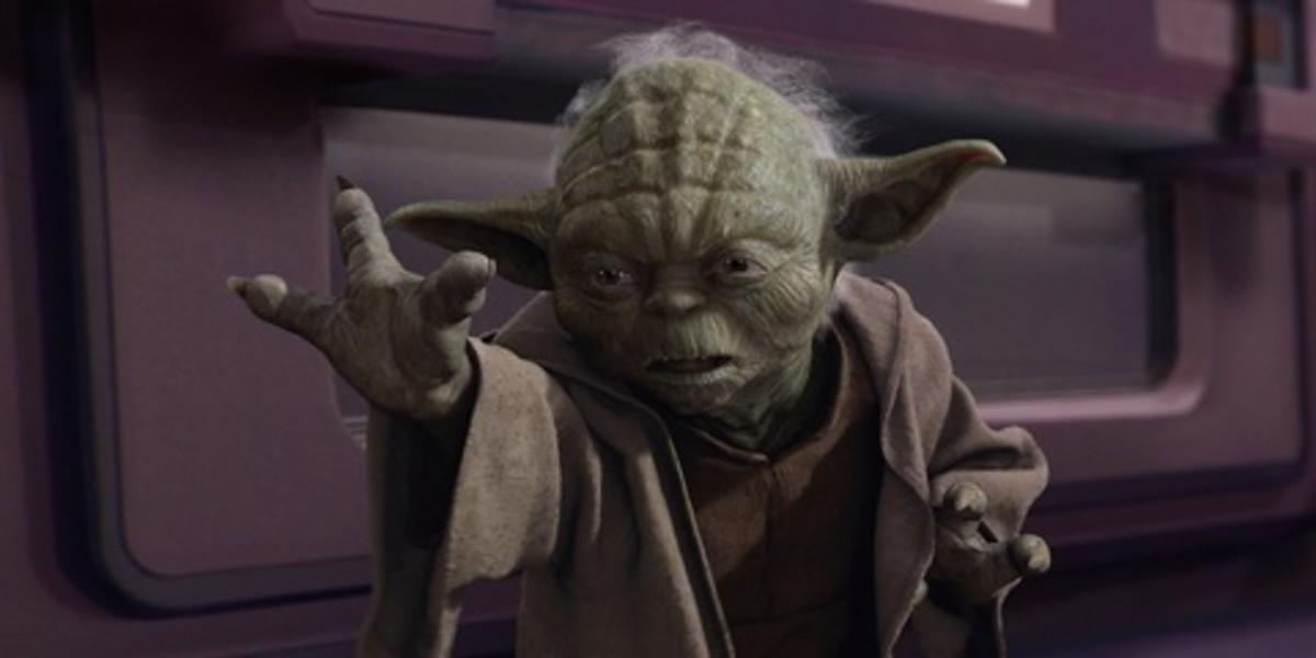 Yoda showing off his telekinetic powers
