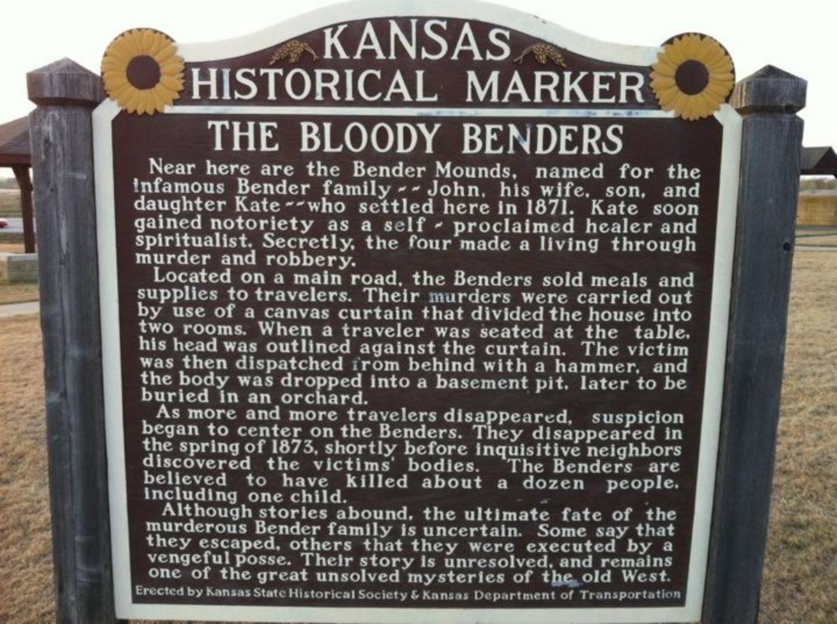 The historical marker for the site of the Bender house.