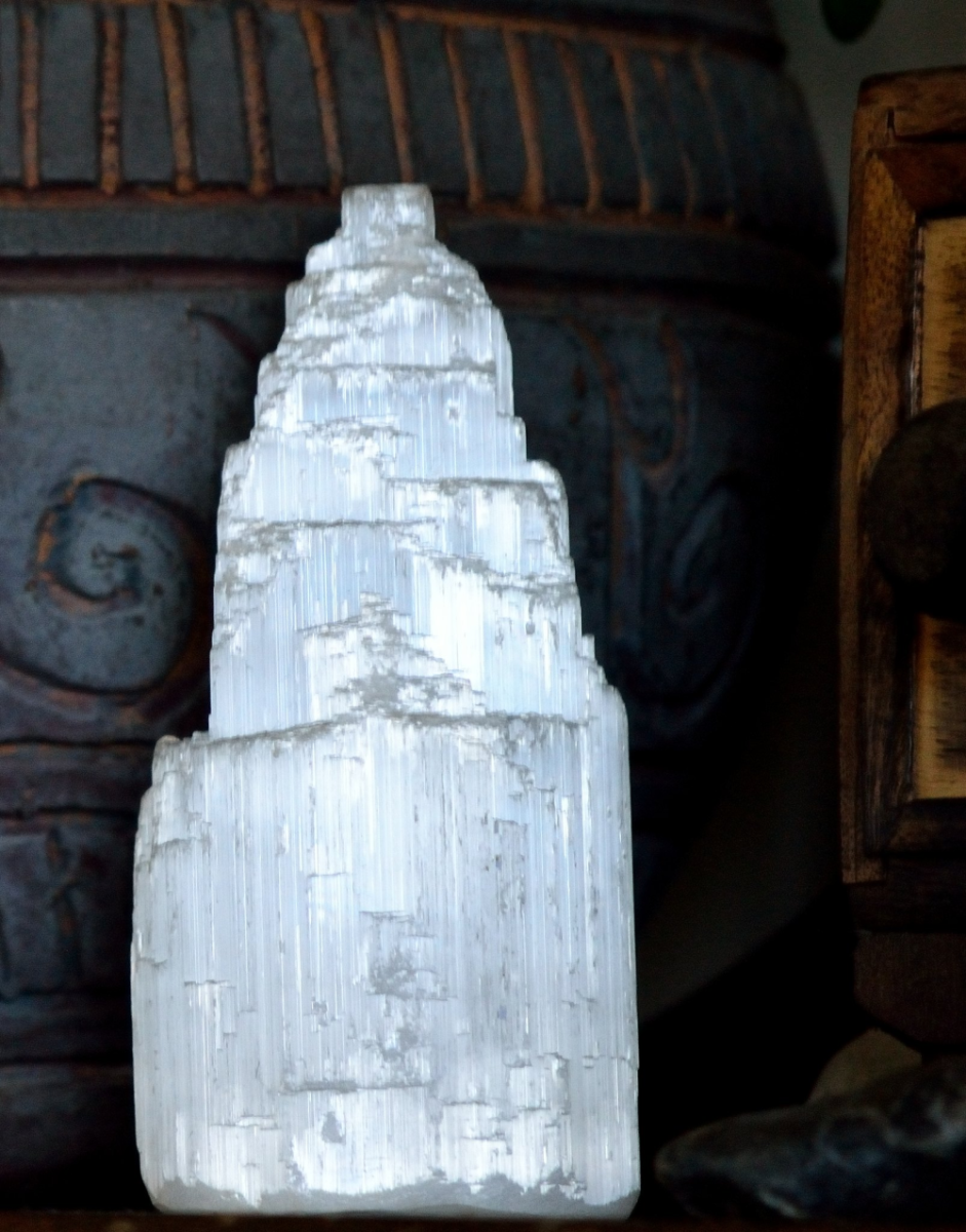 Selenite is a calming crystal linked to the crown chakra.