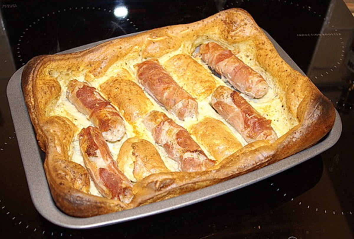 A totally authentic and non-fake toad in the hole; sausages baked in a Yorkshire Pudding batter.