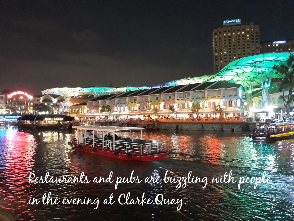 Clarke Quay comes alive after dark.