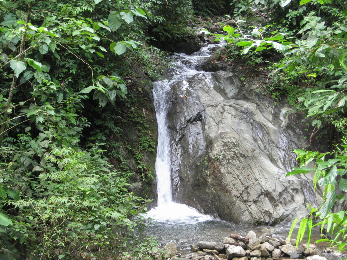 The private waterfall on the grounds of Luna Lodge