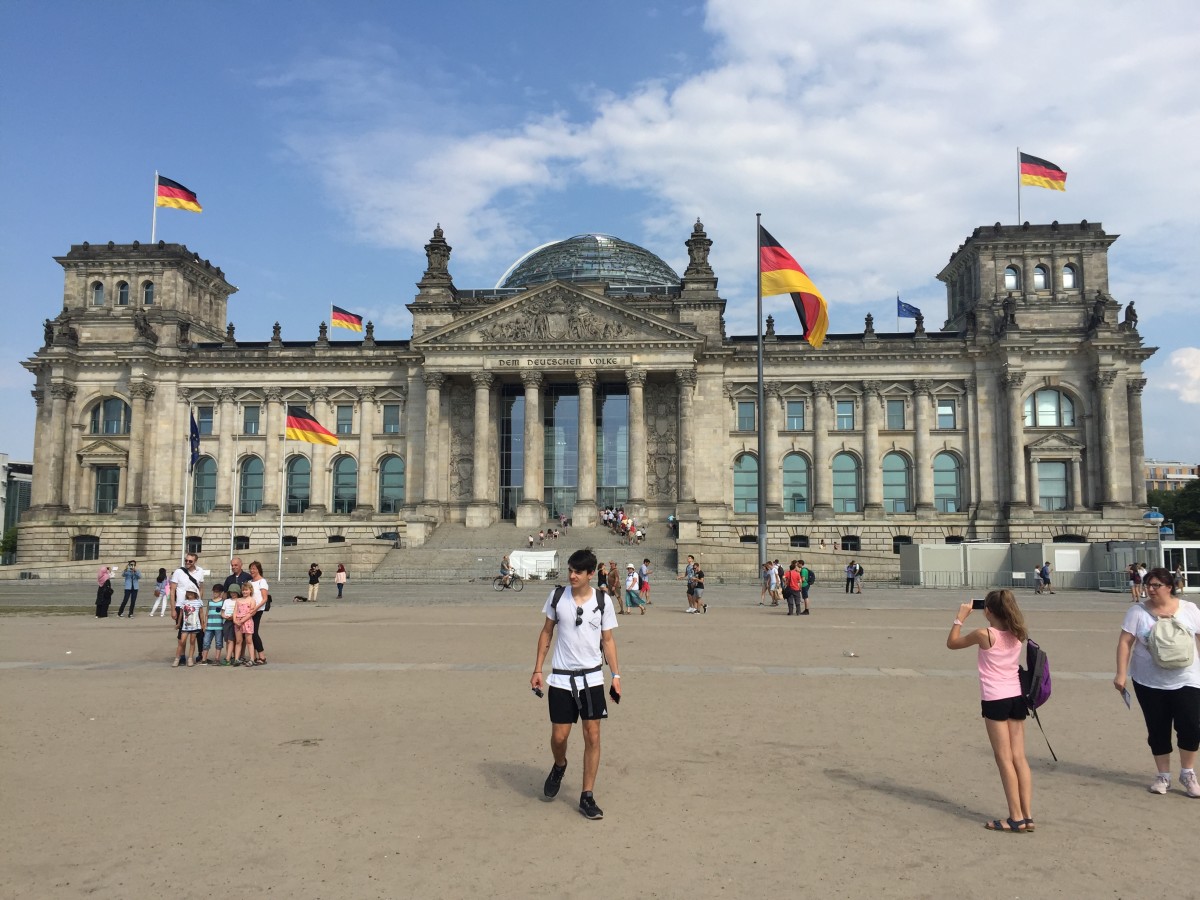 German Flags Flying Outside the Reichstag