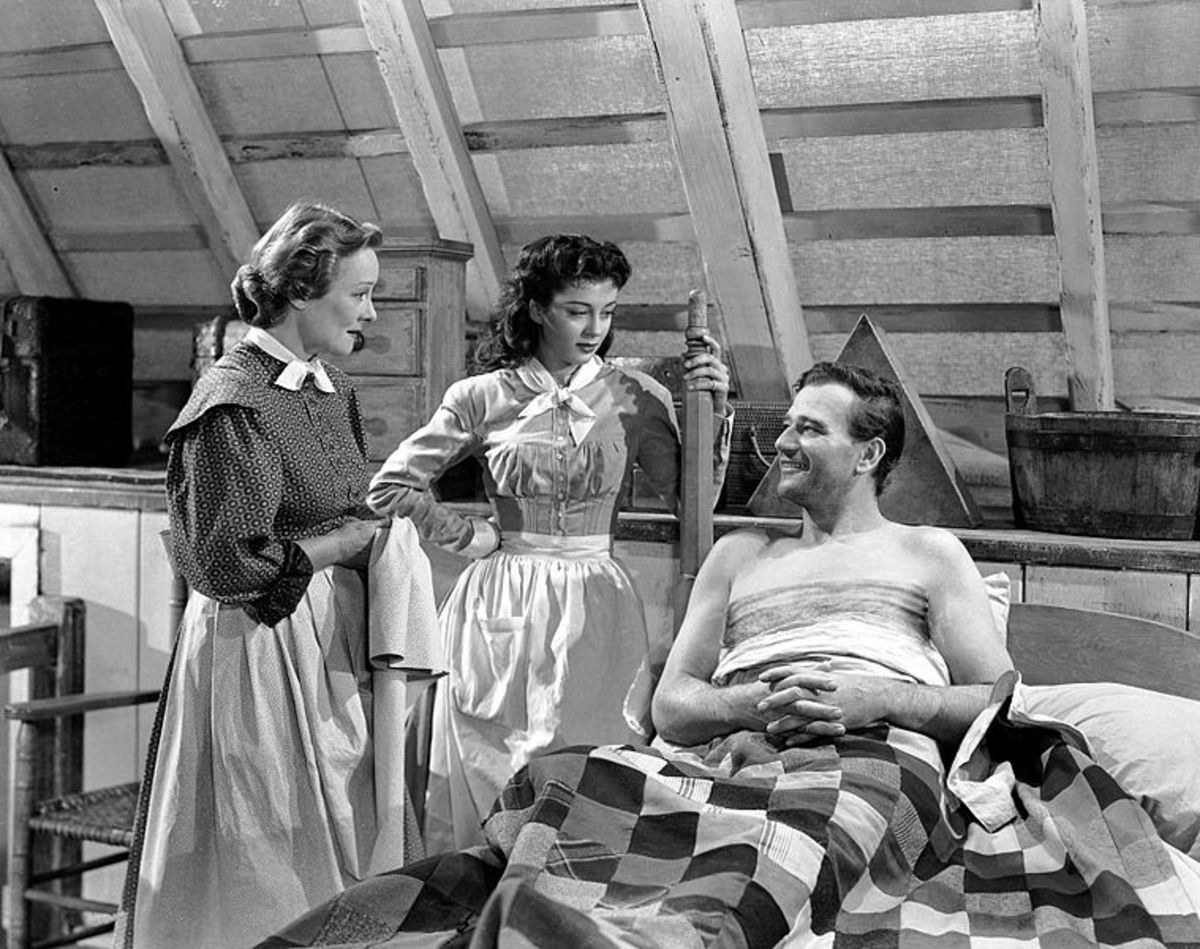 Irene Rich, Gail Russell and John Wayne in "Angel and the Badman."