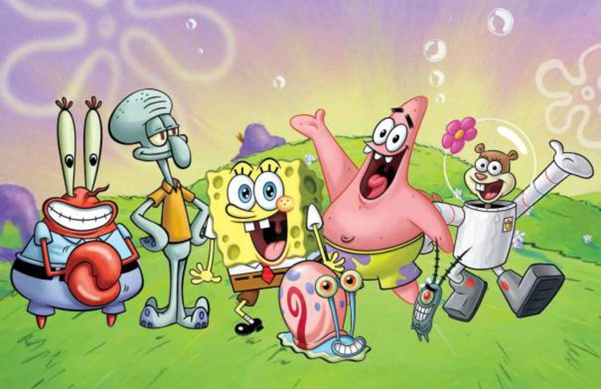 The seven main characters of "Spongebob Squarepants"