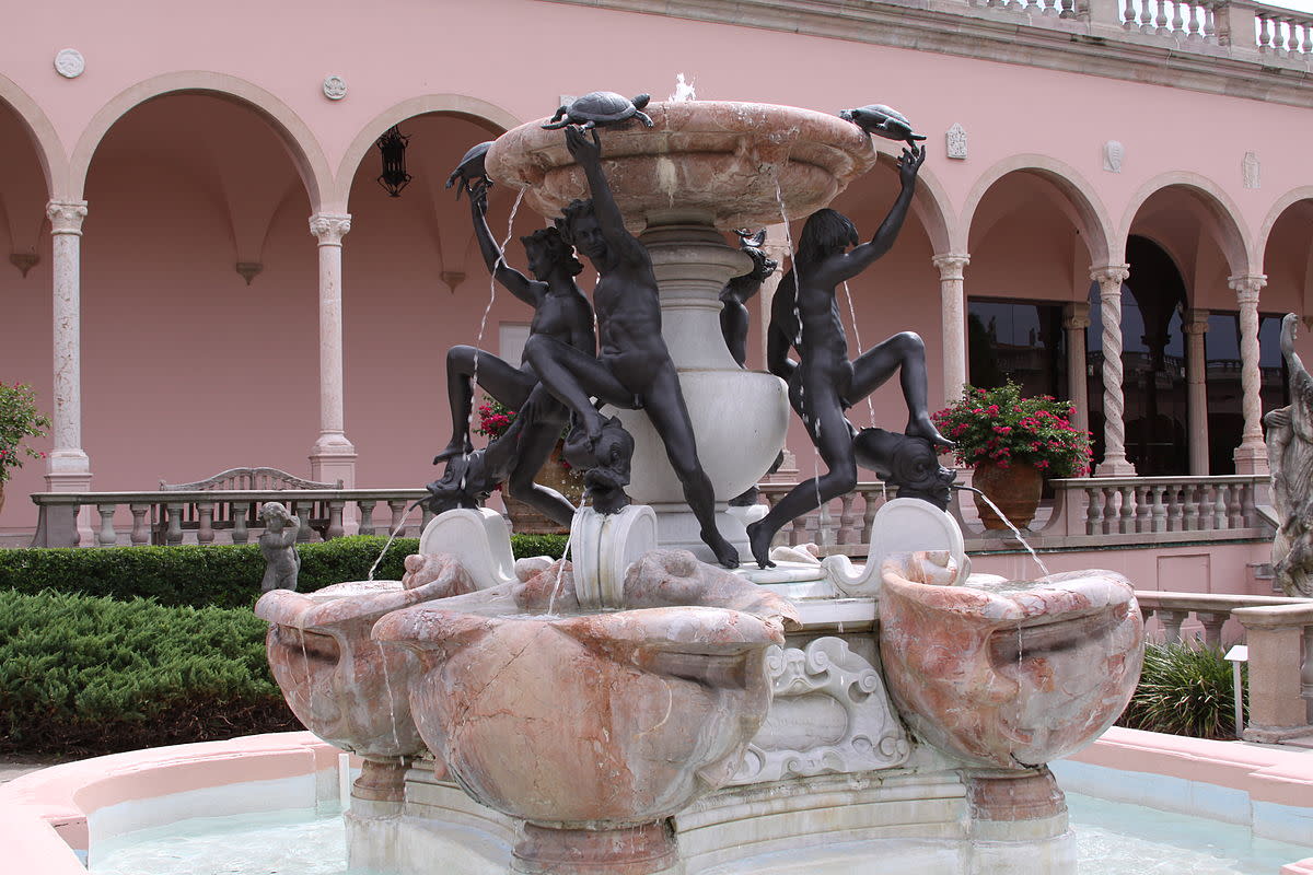 "Fountain of the Tortoises in the Courtyard at The John and Mable Ringling Museum of Art is a modern copy of a sixteenth-century fountain designed by Italian Giacomo Della Porta, with bronze figures done by Italian sculptor Taddeo Landini." 