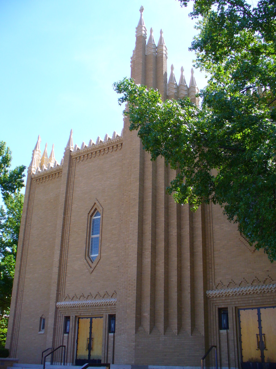 Christ the King Catholic Church in Downtown Tulsa.  Notice the Zigzag Art Deco architectural style prominent on this building. 