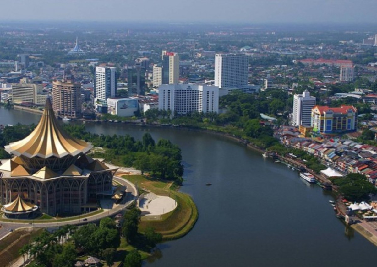 The Sarawak River meanders through the city of Kuching.