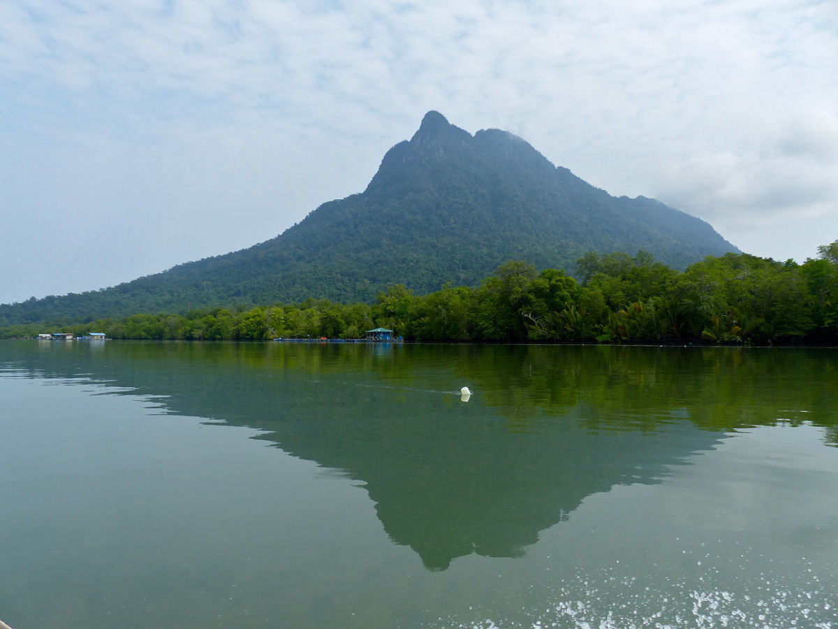 View of Mount Santubong from Santubong River.