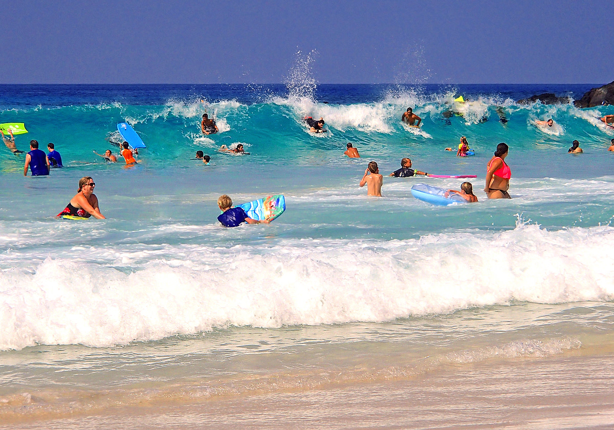 Fun and exciting boogie boarding at Kua Bay. 