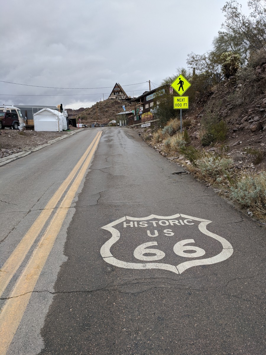 Driving into Oatman on Historic Route 66