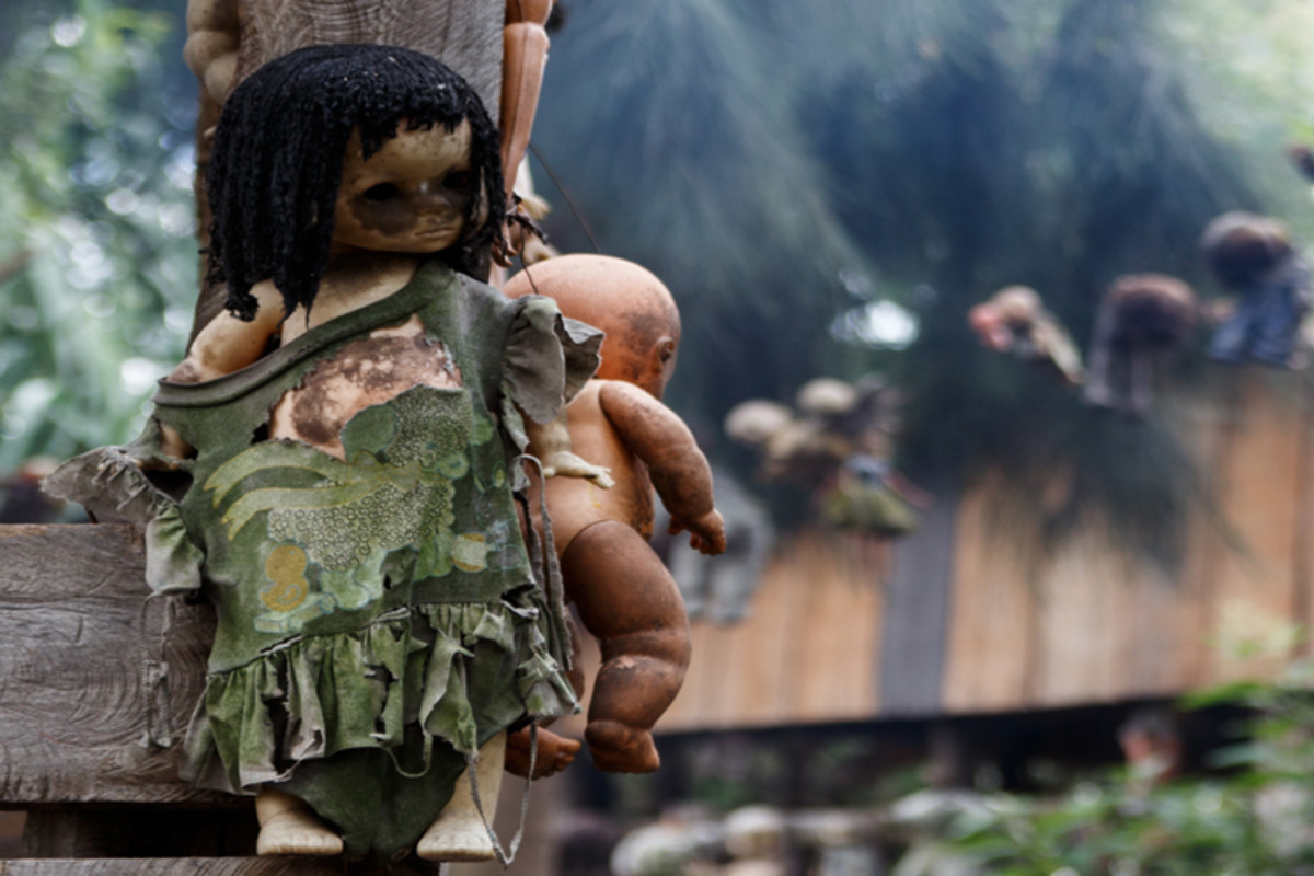 一个偏僻的岛上数百娃娃挂在树上,永远被囚禁