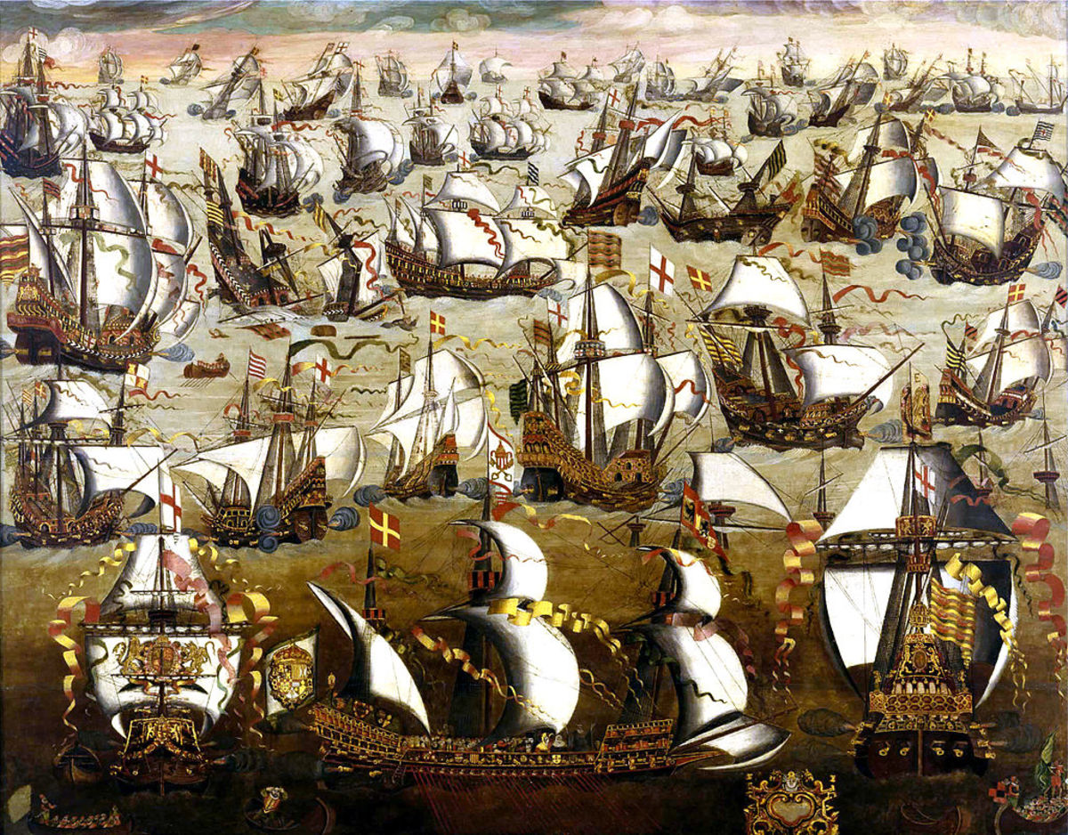 “1588年8月的西班牙无敌舰队和英国船只”，艺术家不详。