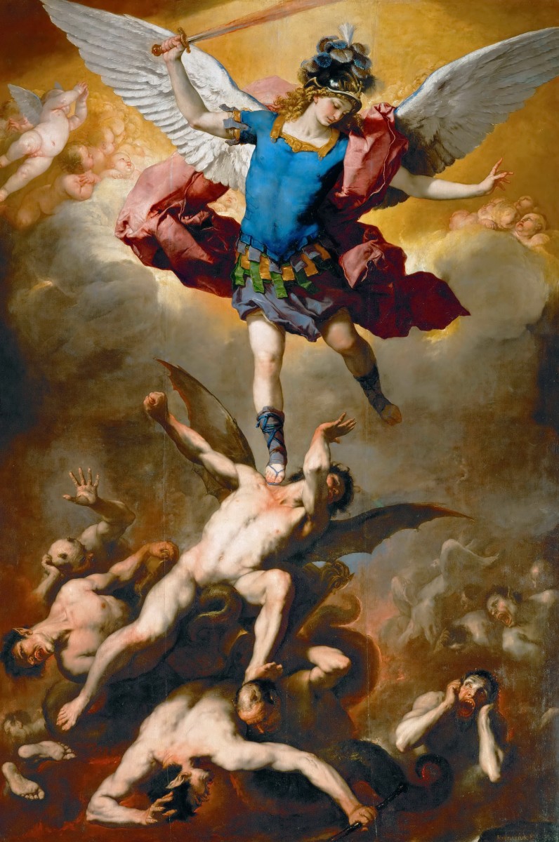 描绘天使长米迦勒驱赶藐视上帝的天使