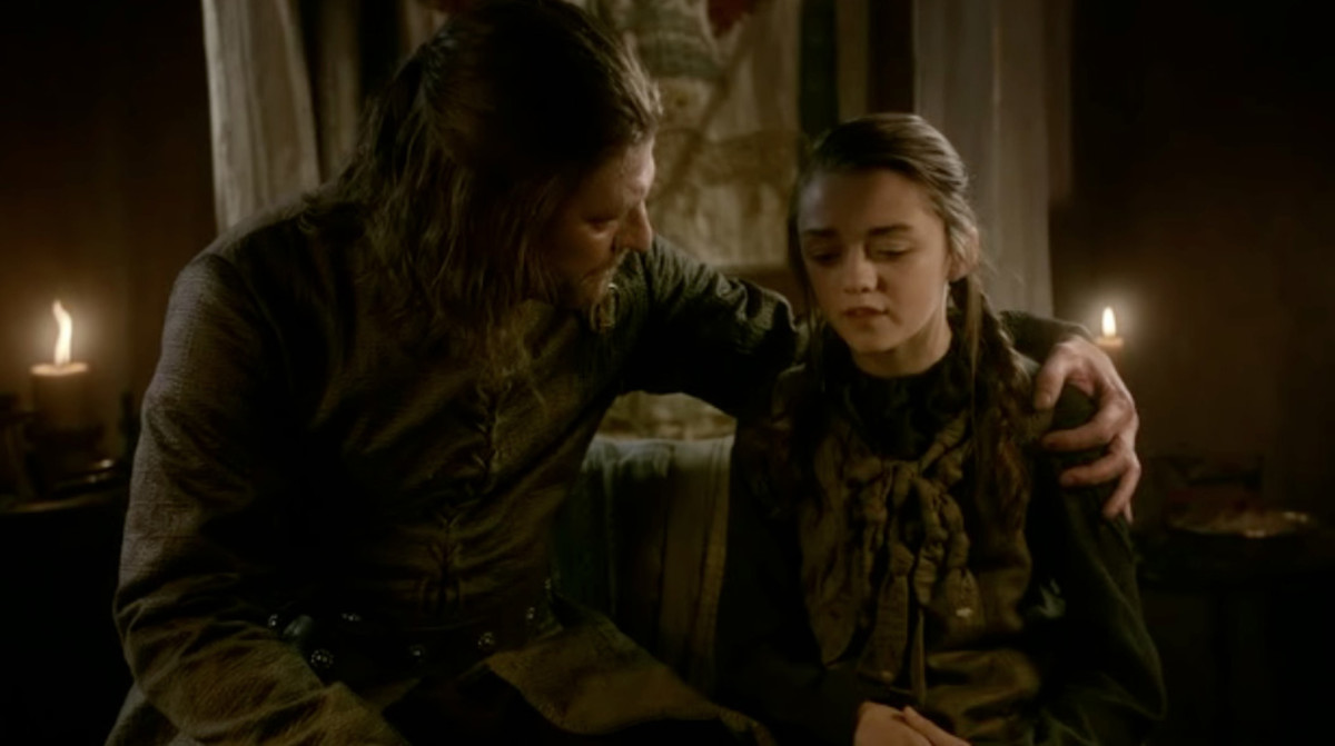 Ned Stark (Sean Bean) with his daughter Arya (Maisie Williams)