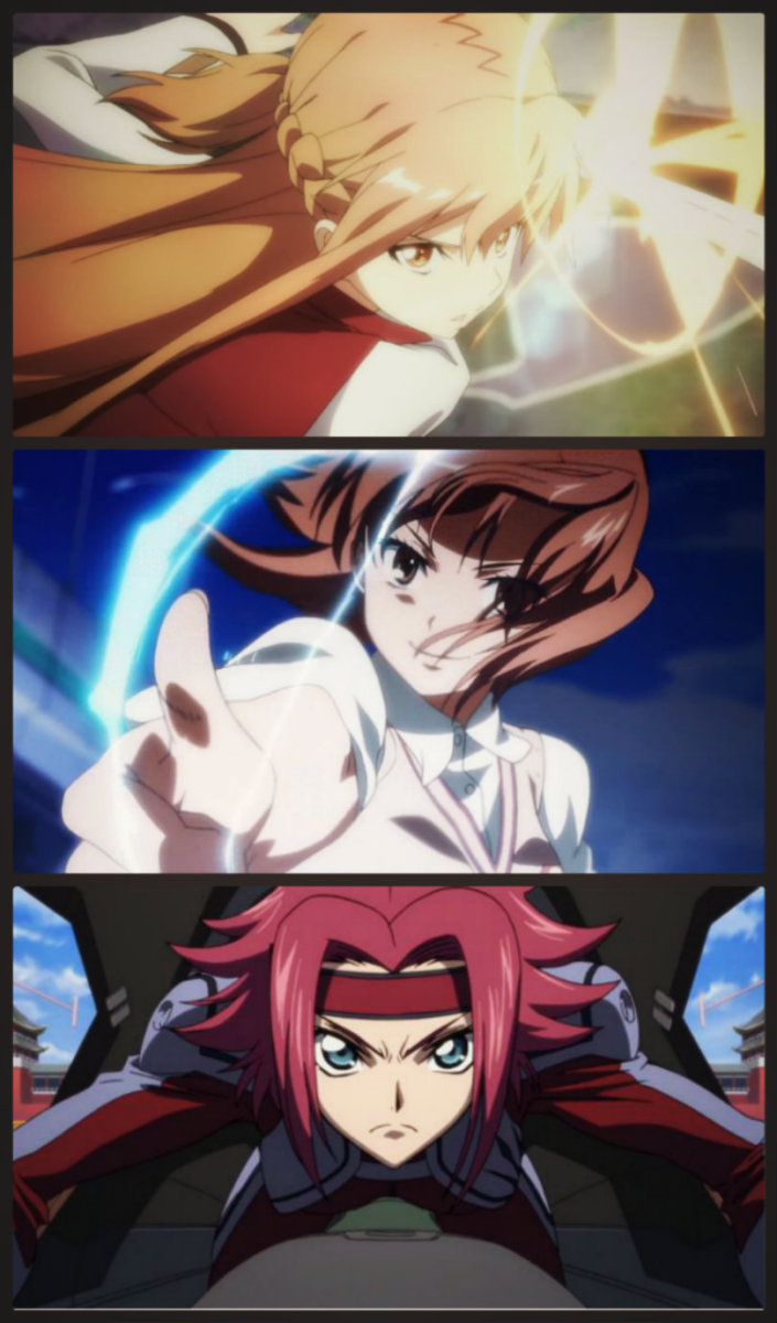 Yuuki Asuna (Sword Art Online) - top Misaka Mikoto (To Aru Kagaku no Railgun) - middle Kallen Kozuki (Code Geass) - bottom