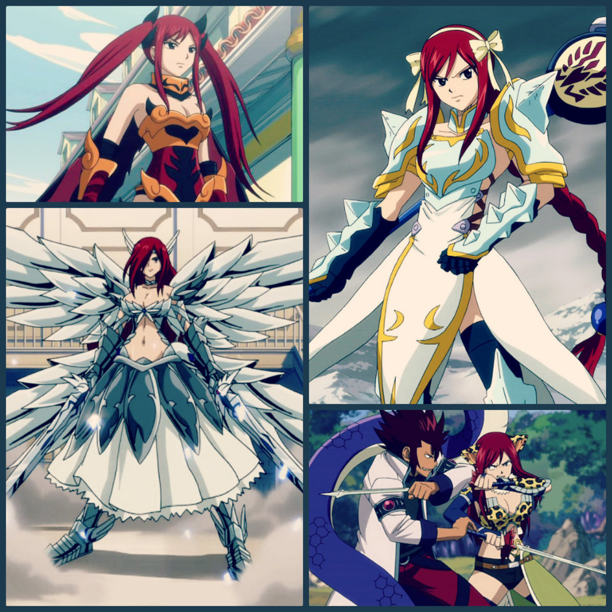 http://media.animevice.com/uploads/3/37441/635051-appearance_erza_scarlet_armor6.jpg (lower left), http://images4.fanpop.com/image/photos/23100000/Erza-titania-erza-scarlet-23128016-830-464.jpg (lower right)