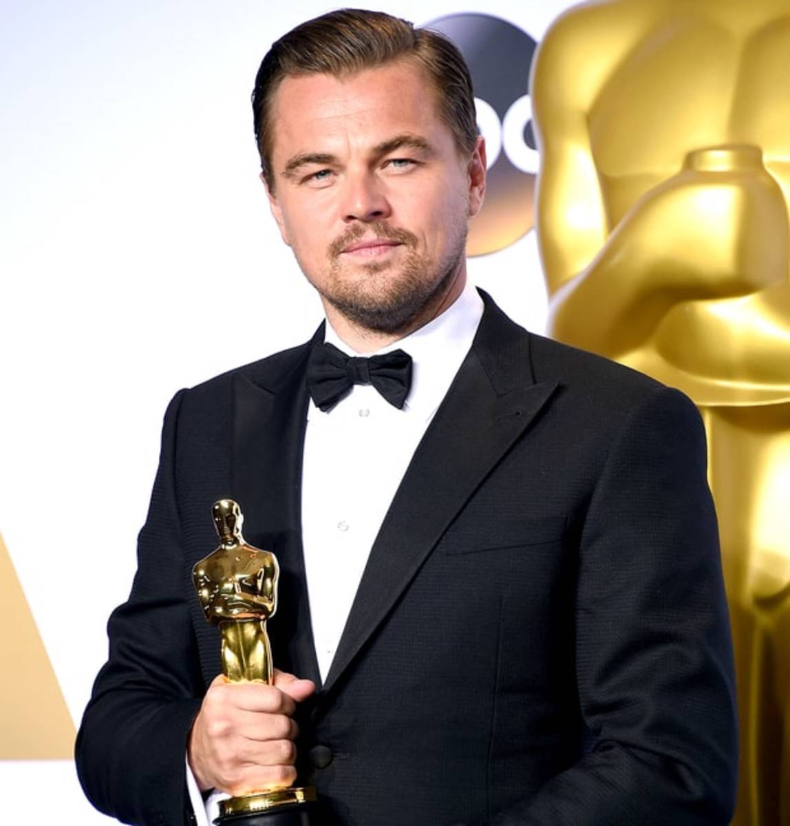 Leonardo DiCaprio at the 2016 Oscars after winning Best Actor for The Revenant.