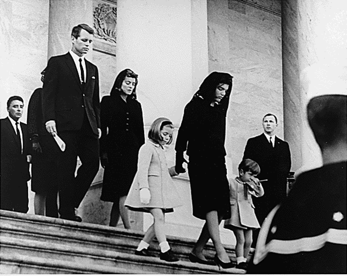 Photo of Jacqueline Kennedy, Robert Kennedy, John Jr, Caroline and Peter Lawford at the funeral of John Fitzgerald Kennedy, November 25, 1963,