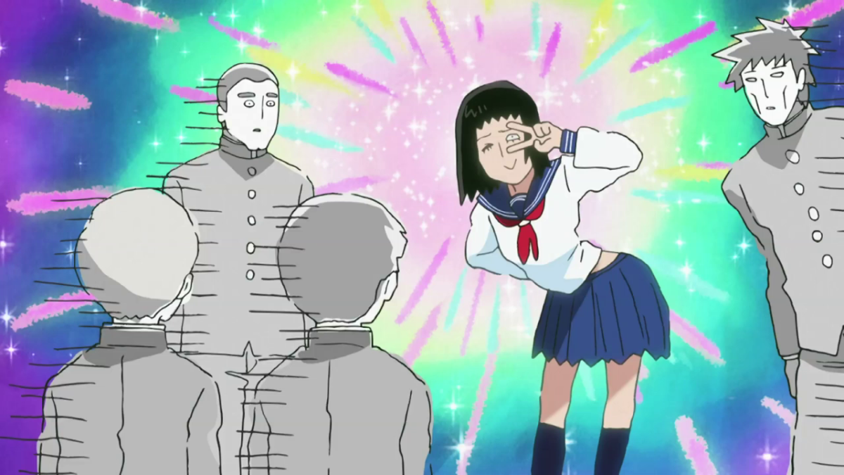 Tome Kurata, president of the Telepathy Club, tries to win Mob over with her "charm."