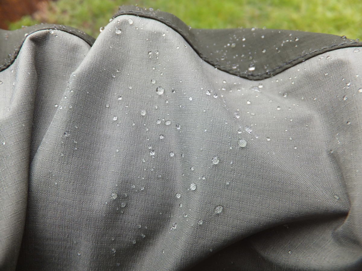 Beading water is a beautiful thing.  Here a Mountain Hardware cohesion jacket is resisting the rain easily.  