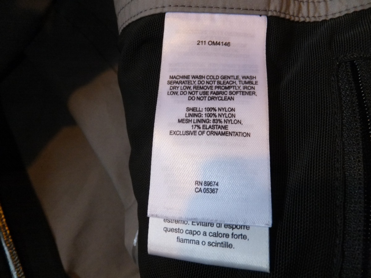 Always read the care labels on your rain jackets - this one is from a Mountain Hardware DryQ. Elite jacket.  