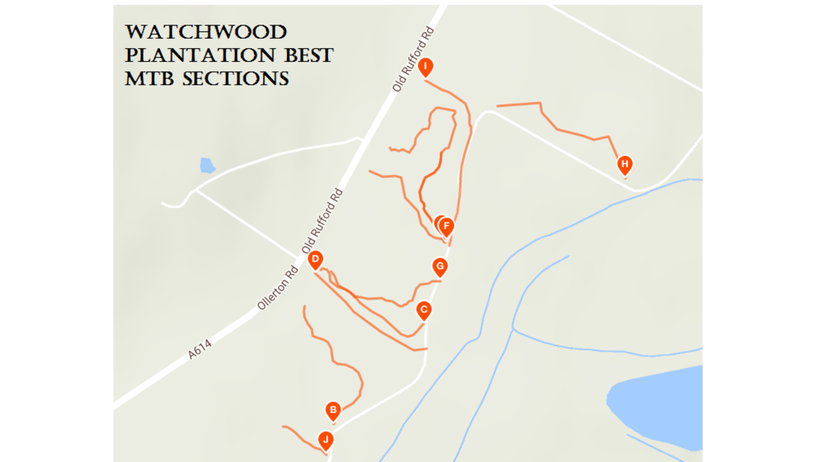 A selection of the keep downhill trails at Watchwood Plantation near Calverton