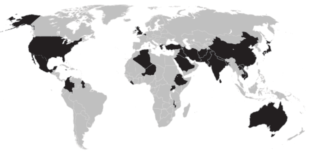 This map marks (in black) the countries where acid attacks have been reported. Unfortunately, it is believed that many more attacks go unreported. Acid attacks are most common in India, Pakistan, Afghanistan, Cambodia, and Bangladesh. 