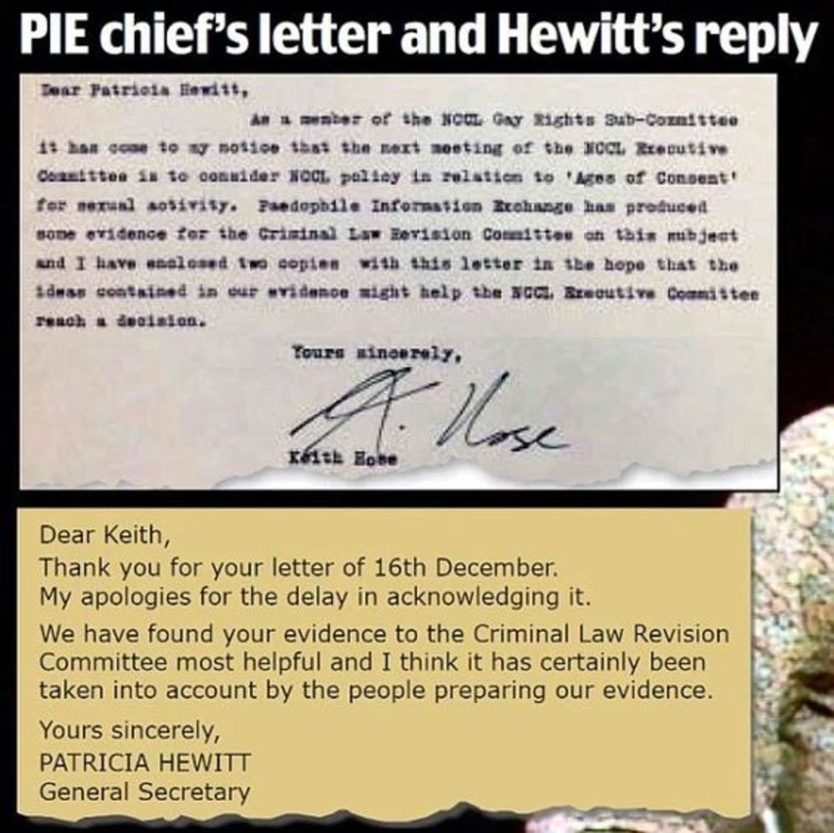 PIE received British government. Patricia Hewitt is a leading Labour MP who campaigned for PIE and removing the age of consent.