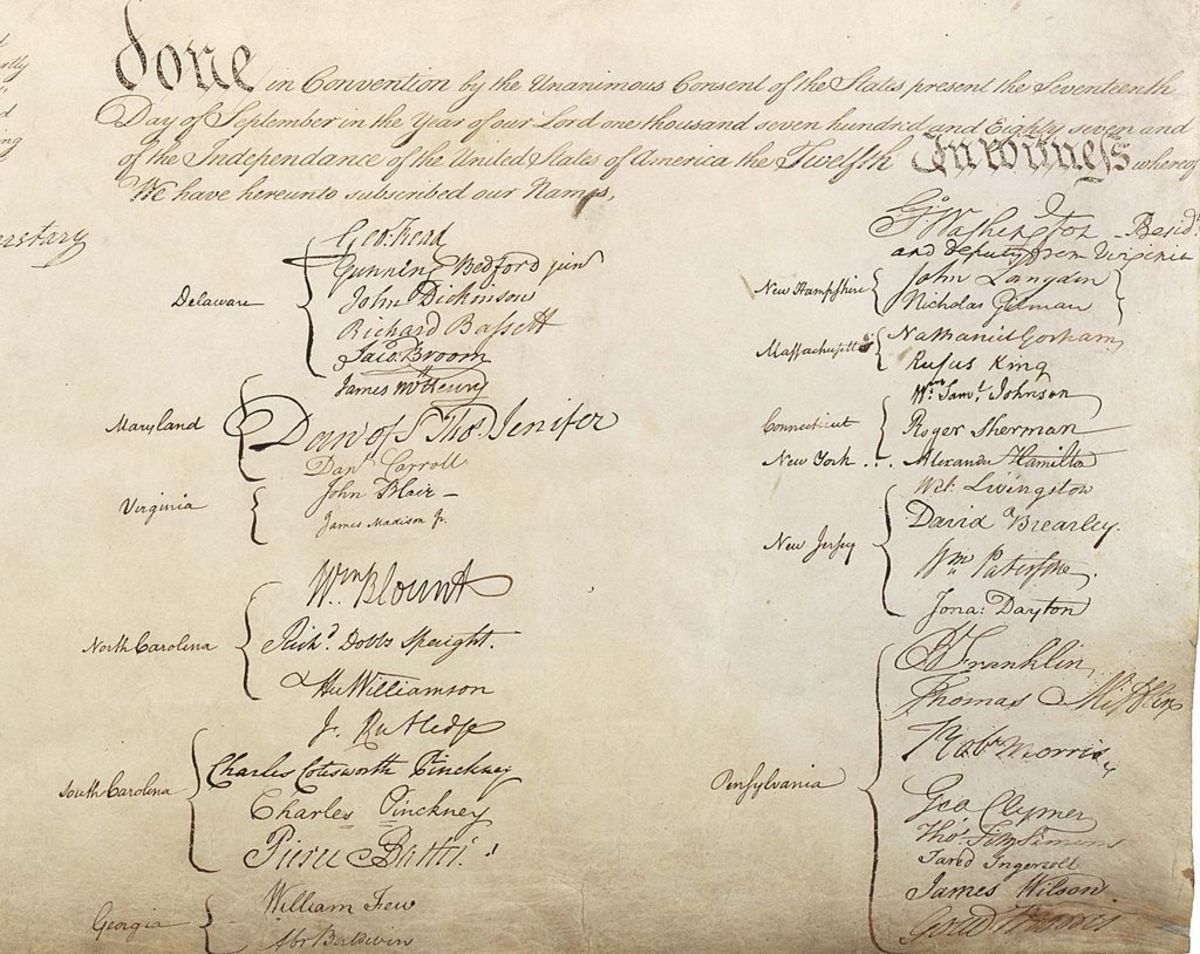 Closing section of the U.S. Constitution containing each of its endorsements.