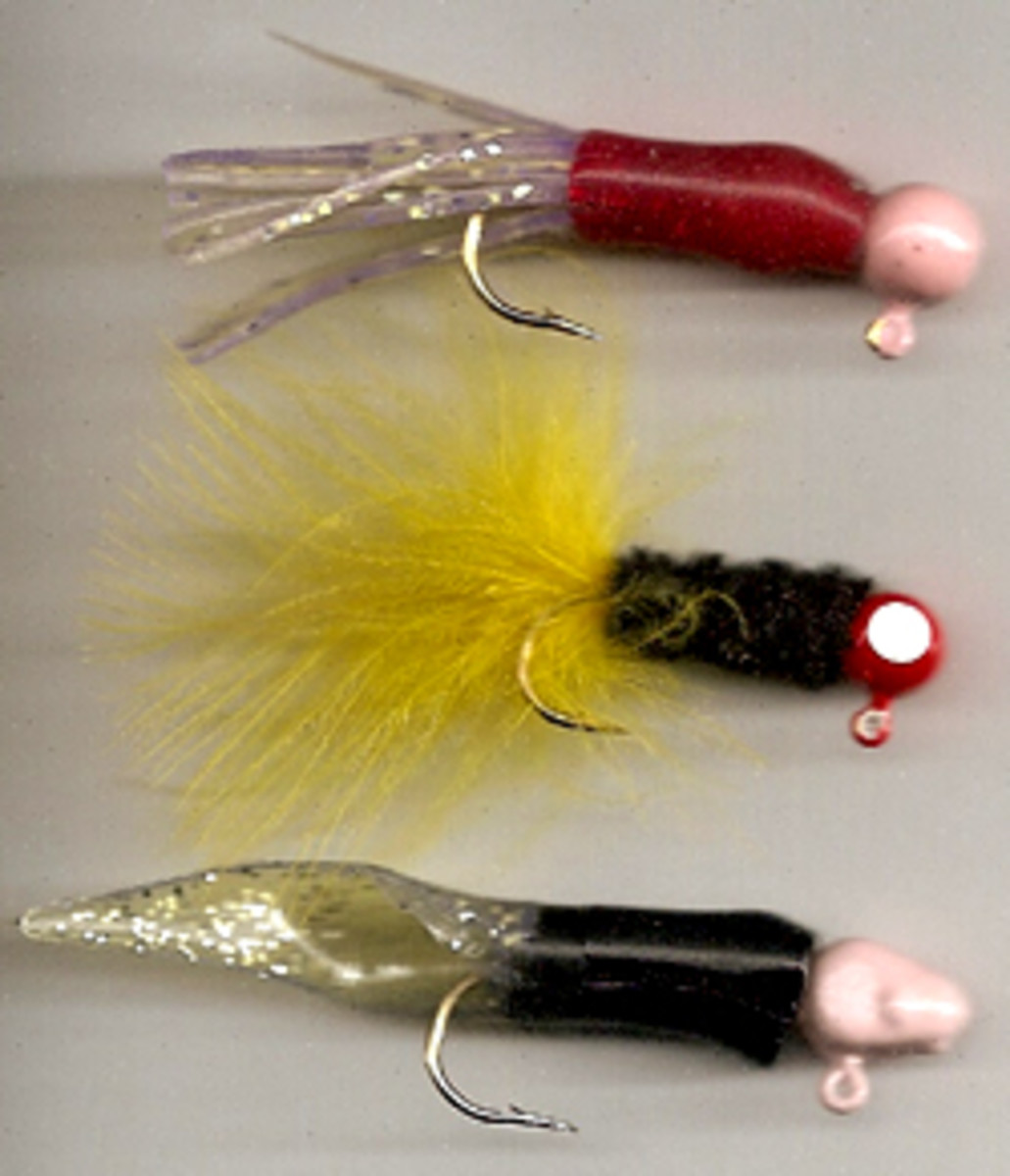 Examples of crappie jigs and maribou jigs 