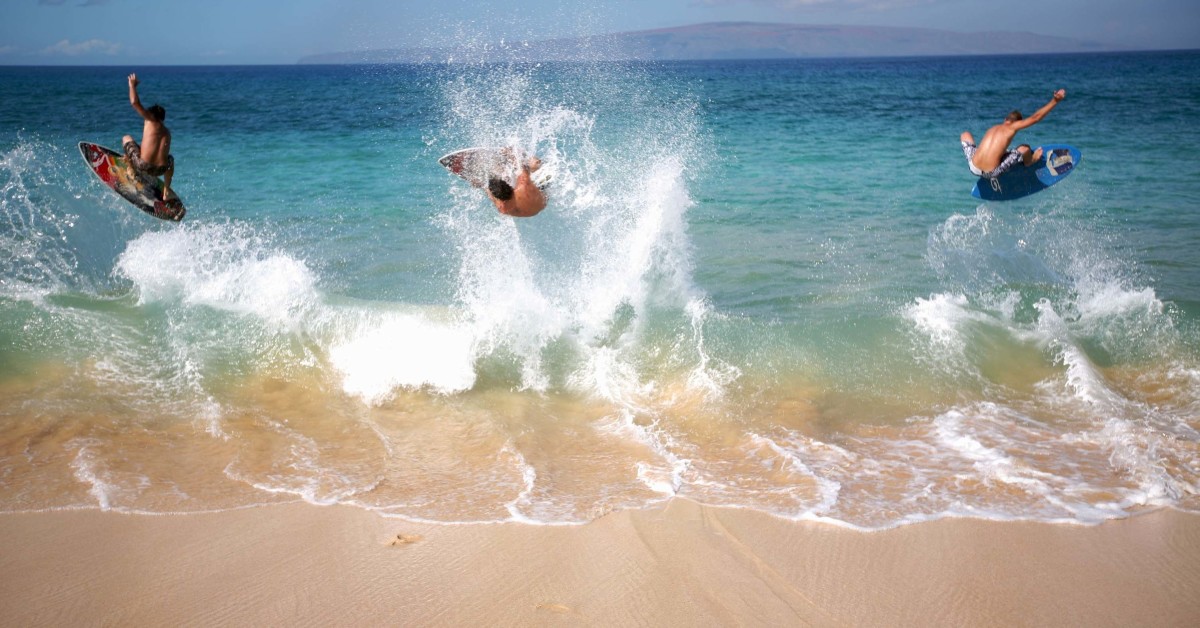 Ramping off a wave is more for the advanced skimboarder.