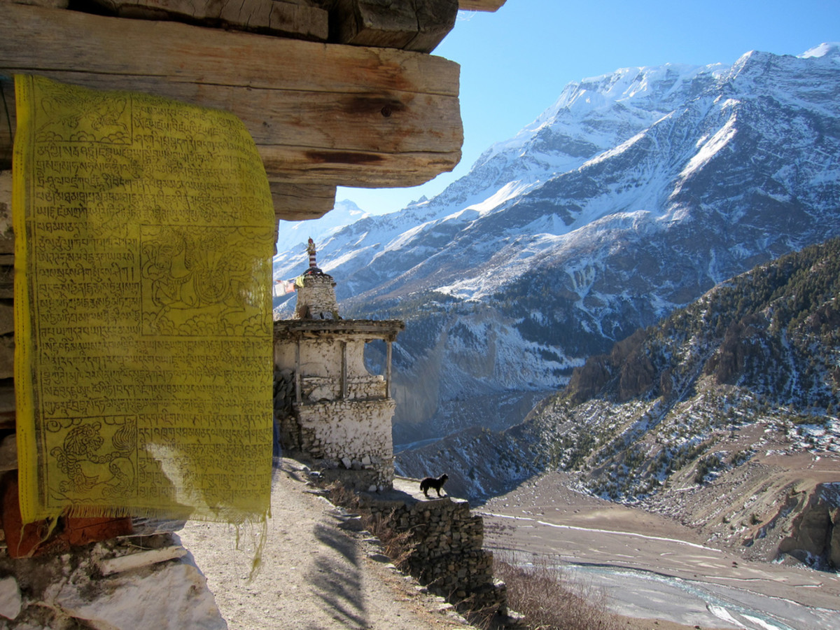 Buddhist prayer flag on the Annapurna Circuit trek.