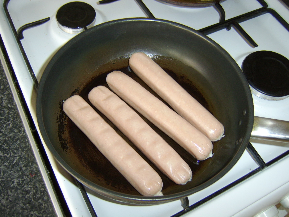 Gently shallow fry the sausages.