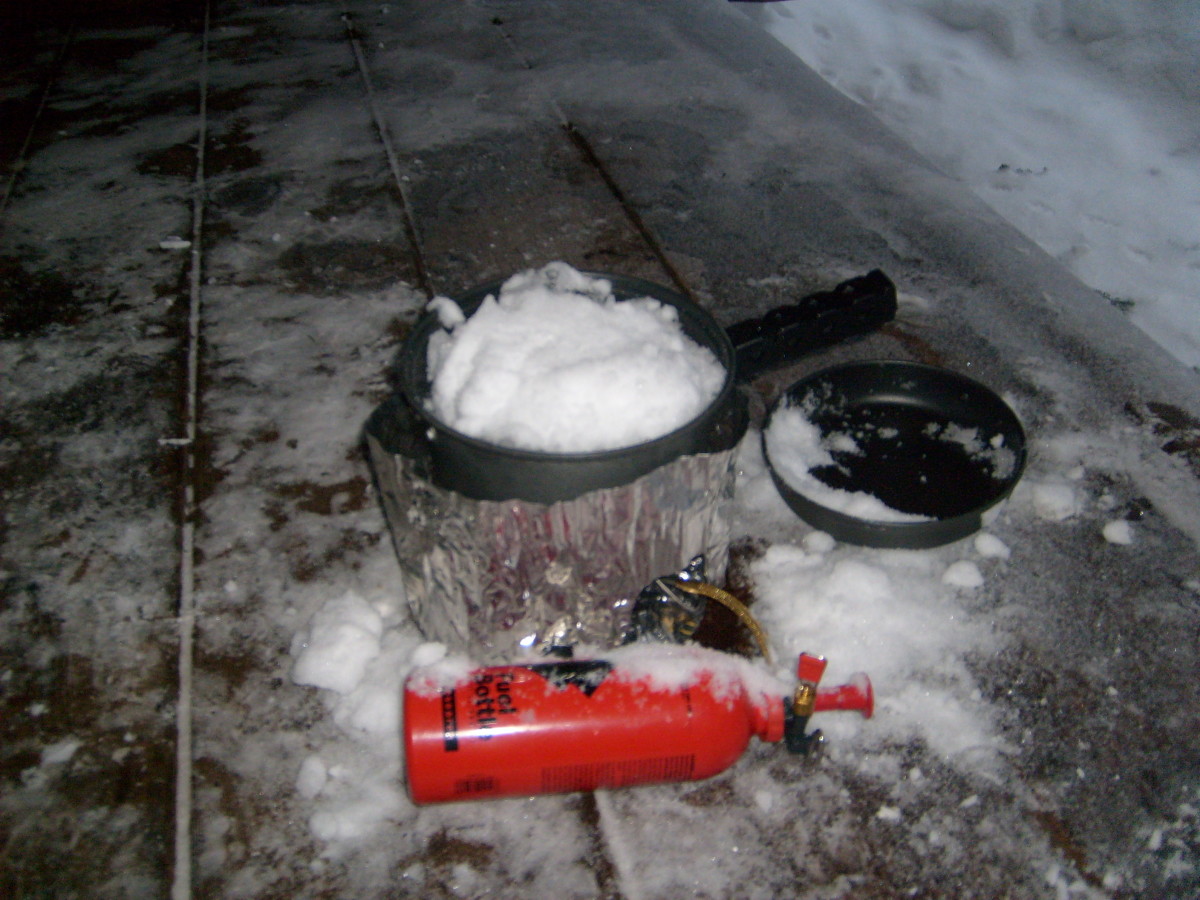 Melting snow to make water is a laborious and time consuming activity for winter backpackers.  